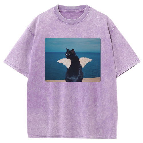 Sea Cat with Wings Washed T-shirt - Image 5
