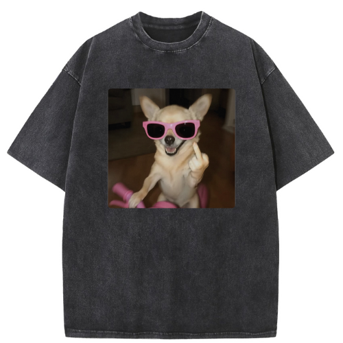 Sunglasses Dog Washed T-shirt