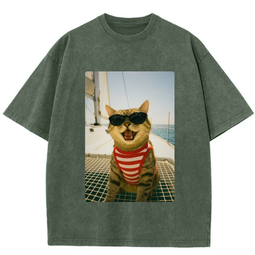 Sailor Cat Washed T-shirt - Image 3