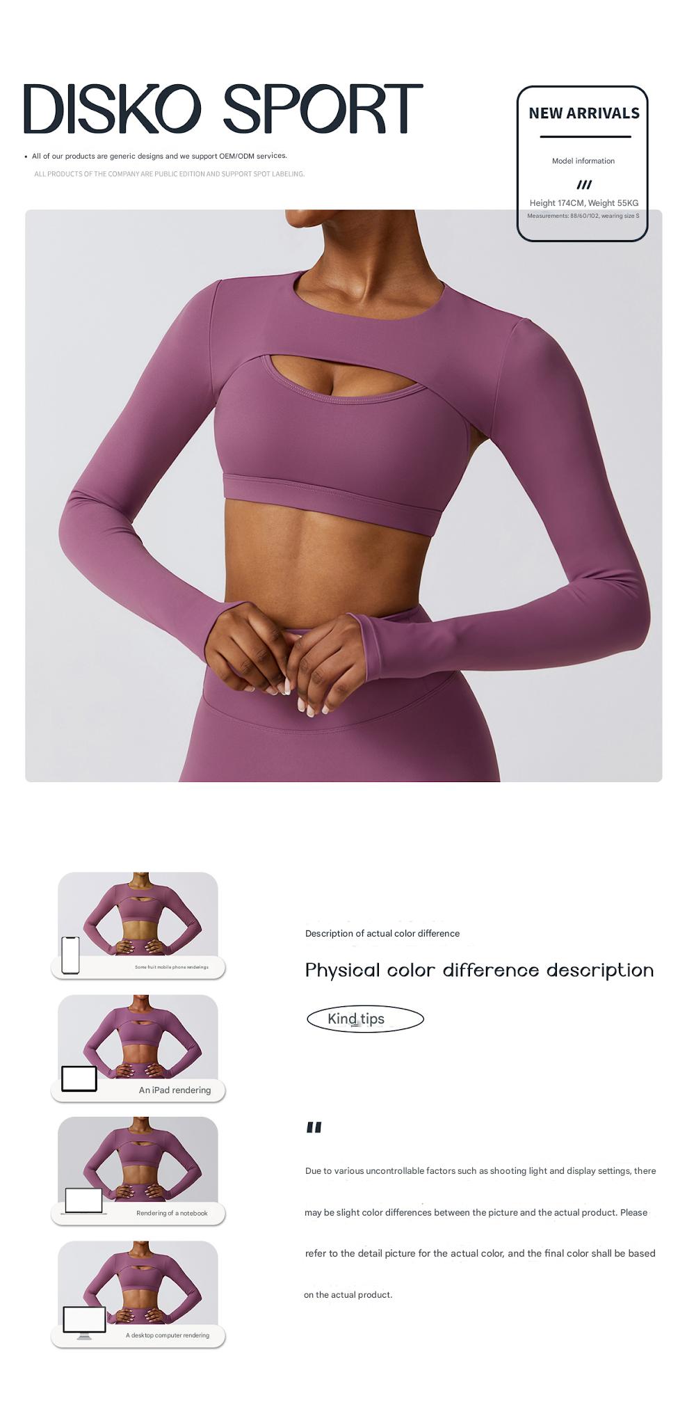 Light Grey 2 Piece Long Sleeve Yoga Set, V-Neck Crop Top & High Waist Leggings - Image 3