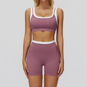Dusty Pink 2 Piece Activewear, Sleeveless Sports Bra & High Waist Butt Lifting Shorts