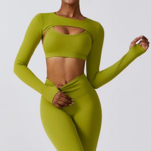 Lime Green Yoga Outfit, Long Sleeve Sports Top & High Stretch Active Leggings